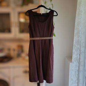100% Linen Banana Republic Chocolate Brown Belted Midi Cottagecore Dress
